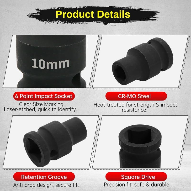 SUNKOO 1/2 Inch Drive 10mm Deep Impact Socket, CR-MO 6 Point Heavy Duty Metric Axle Nut Socket for Easy Removal of Axle and Wheel Hub Nuts - Image 3